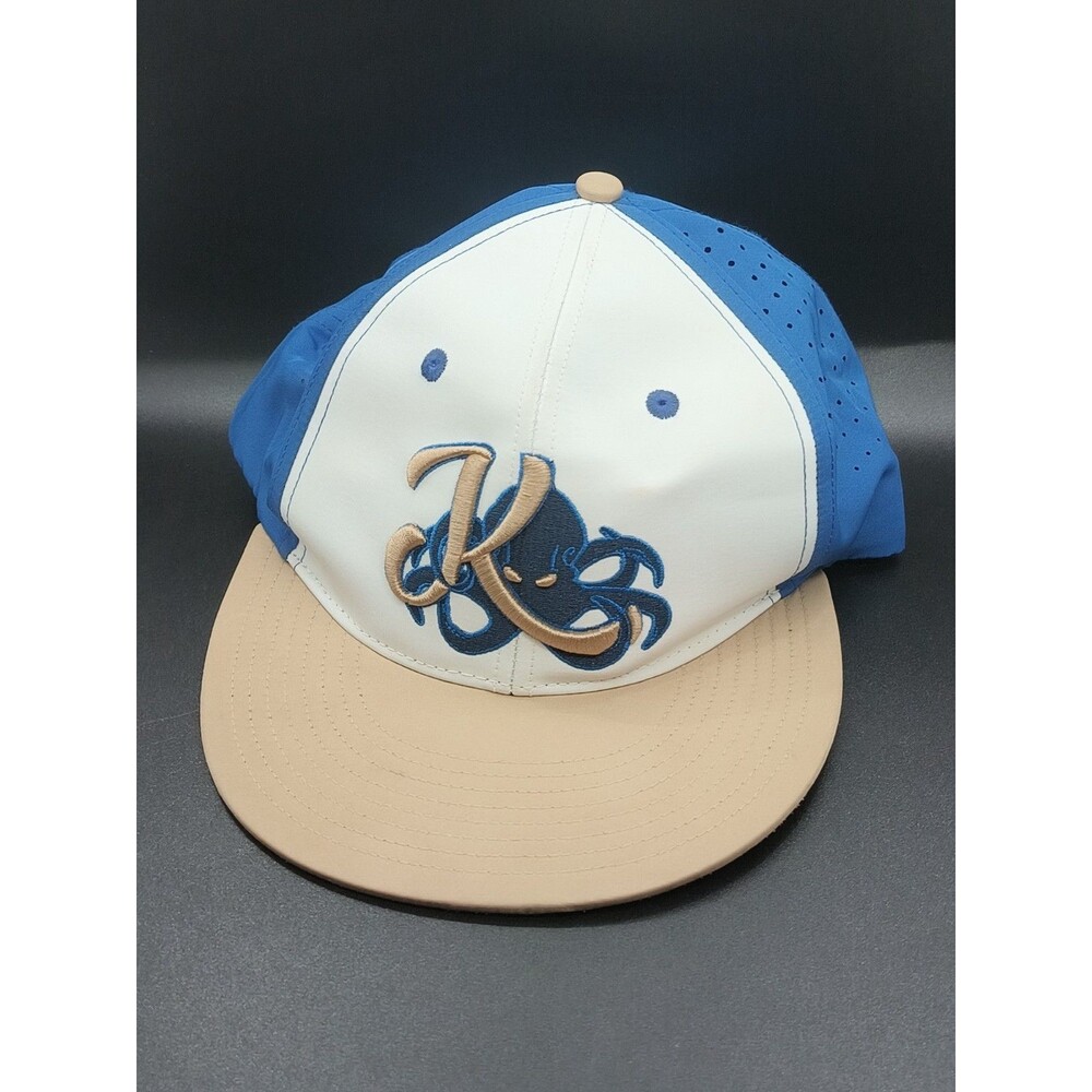 Hustle Gear KC Octopus Snapback Hat Blue White Tan Perforated Baseball Cap